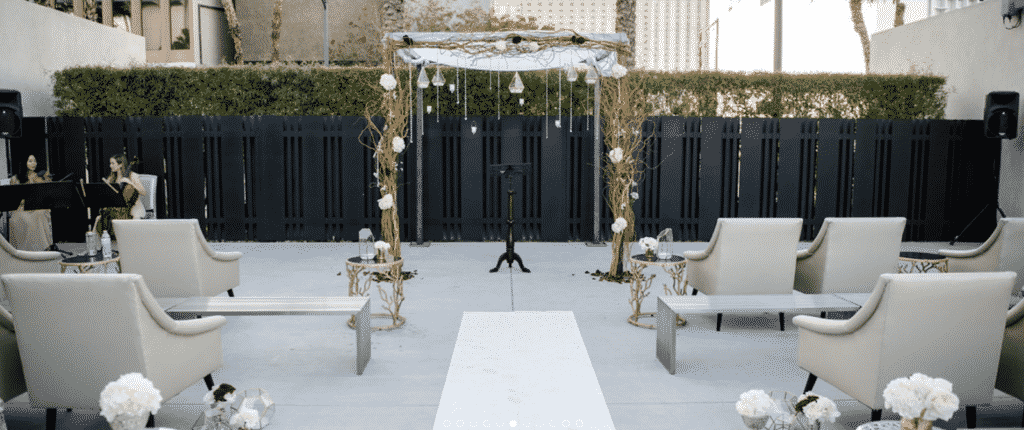 Wedding aisle and arch at Meet Las Vegas.Â