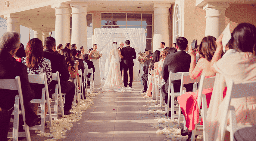 Wedding aisle during a ceremony at the Canyon Gate Country Club in Las Vegas.