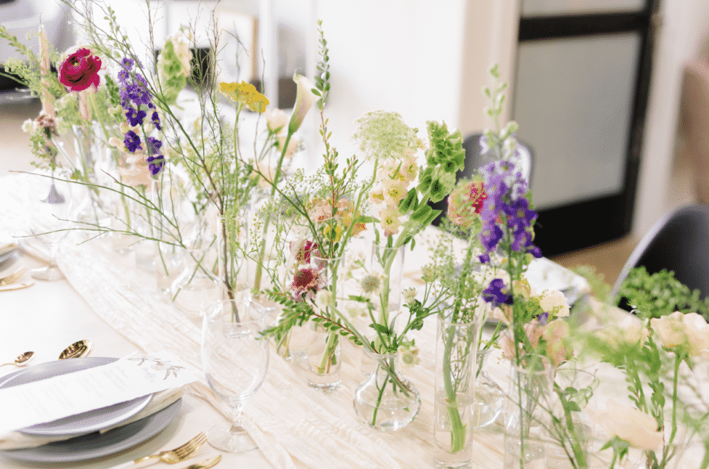 Flowers in a glass vase.
