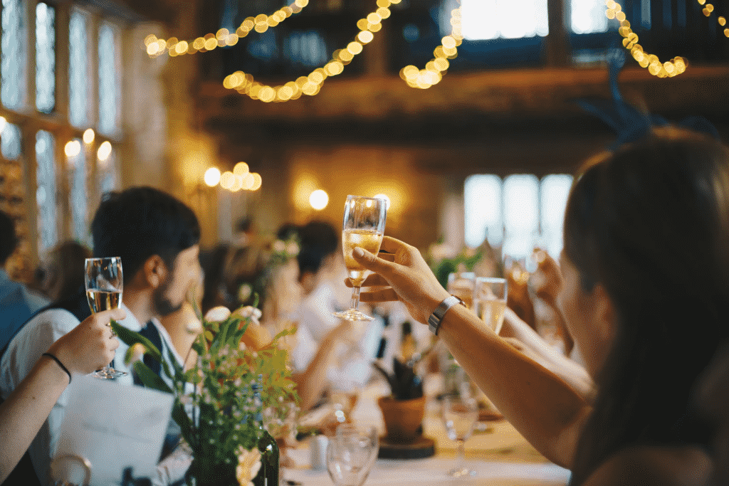 Wedding party having a toast