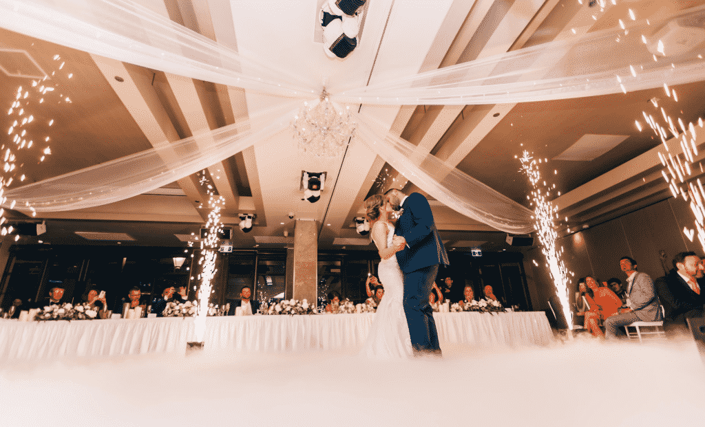 Married couple dancing at the reception.