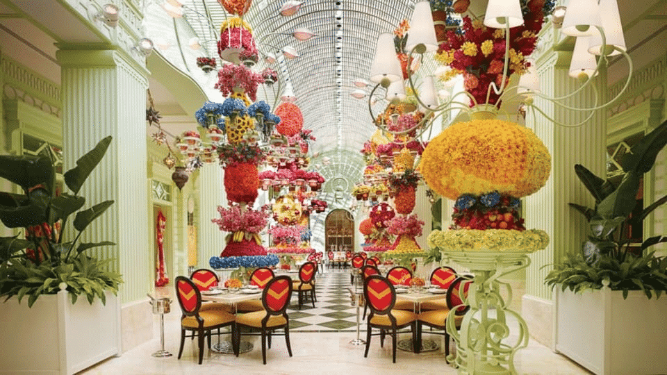 The colorful dining area of The Buffet at Wynn. 