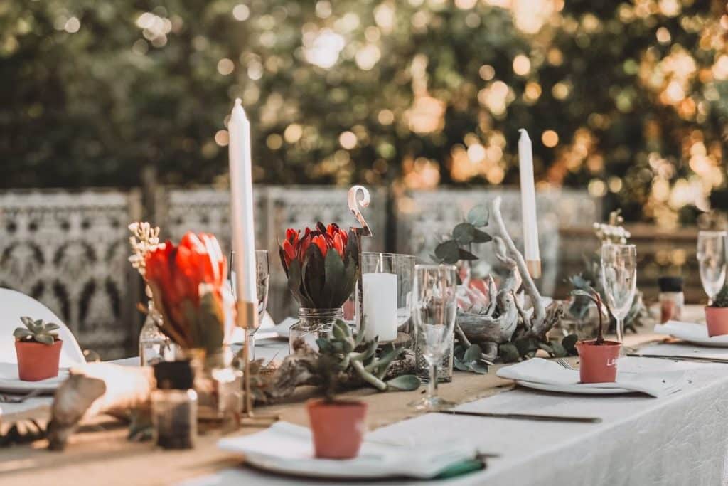 A finely served table at a wedding